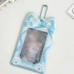 トレカホルダー　チェキ用ホルダー　 推し活　ねこ耳　ブルー　パスケース　水色