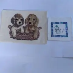 刺繍 完成品 犬と雪だるま 2点セット