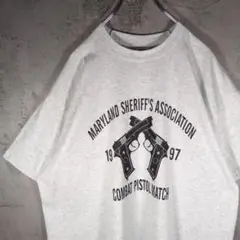 USA製 フルーツオブザルーム 90s 銃 グレー Tシャツ ビッグシルエット