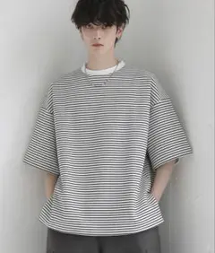 【LILL】サイドスリットコットンポンチビッグシルエット5分袖ドレープカットソー