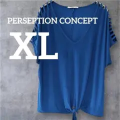 一点物❣️PERSEPTION CONCEPT 【XL】青 Vネック　カットソー
