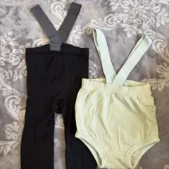 サスペンダー付きリブ編みボトムス2点セット