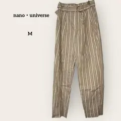 nano・universe ストライプ柄ベルト付きテーパードパンツ M