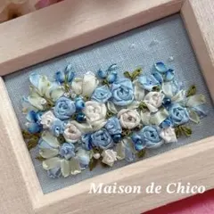 野薔薇　　　リボン刺繍フレーム　 ハンドメイド　ミニサイズ