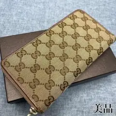 【鑑定済・送料無料】グッチ ラウンドファスナー 長財布 キャンバス GG柄