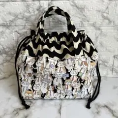 持ち手付き巾着袋★お弁当袋★ハンドメイド★猫柄★ネクタイねこさん