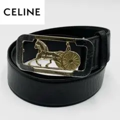 美品 CELINE ベルト レザー 馬車金具 ホースキャリッジ ゴールド金具 黒