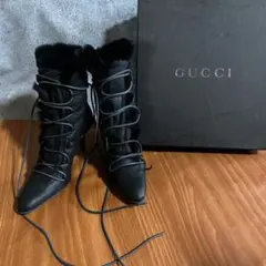 美品 Gucci グッチ レザー ファー ブーツ レディース