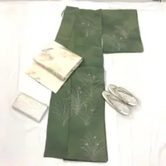 〔6265〕着物 訪問着 付け下げ 袷 正絹 緑 単品販売