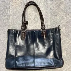 【値下げ】ネイビー レザー トートバッグ