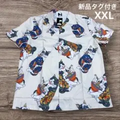 新品タグ付き　和柄シャツ 猫　ねこ　浮世絵 刺青猫 タバコ ラーメン XXL