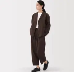 良品　乾きやすいブロードワイドテーパードパンツダークブラウン L フリークス