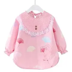【新品】ベビー★エプロン★80㌢★離乳食★保育園★イチョウ柄★ピンク★女の子