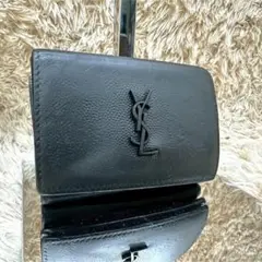 【美品】サンローラン 三つ折財布 ブラック キャビアスキン YSL レディース