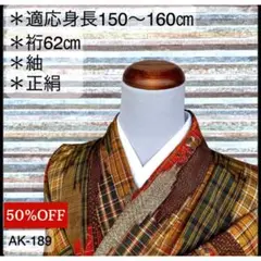 AK-189 紬 正絹 広衿 袷 珍しい柄 着物