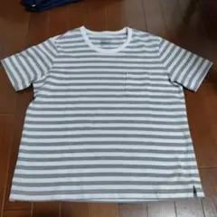無印良品グレーとホワイトのストライプTシャツ XL