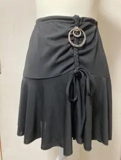 ICHIOKUラテン黒いフレアスカート リボンリング装飾付きM