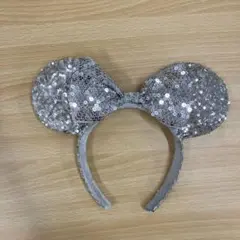 シルバー スパンコール ミニーマウス耳カチューシャ