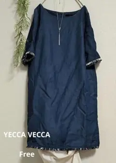 YECCA VECCA フリンジ付き インディゴ 半袖 ワンピース