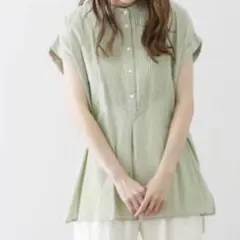 新品　サニーレーベル　コットンタックドレスシャツ　ミント