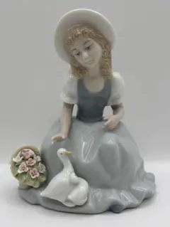 美品 NADAL ナダル フィギュリン 少女とアヒル スペイン陶器