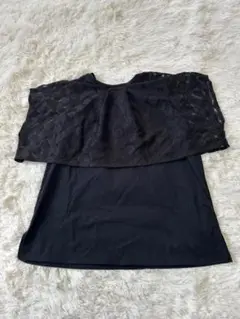 レース重ね着風 半袖Tシャツ 黒
