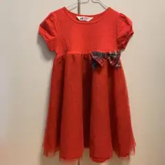 【お買い得】H&M 半袖ワンピース ダブルチュール スカート レッド リボン付き