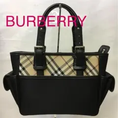 BR664-170 バーバリー ノバチェック ハンドバッグ ナイロンキャンバス