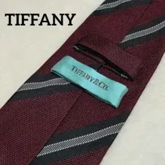 美品■ティファニー　ネクタイ　ストライプ　ボルドー　バーガンディ　TIFFANY