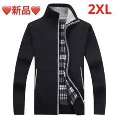 ❤️新品❤️メンズ カーディガン 厚手 ジップアップジャケット2XL ブラック