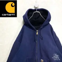 超人気❗️カーハート ワンポイントロゴパーカー L 90s刺繍古着希少レアジップ