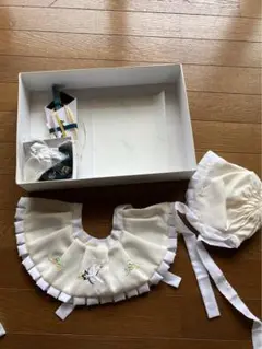 初宮参り帽子よだれかけセット白スタイ新生児