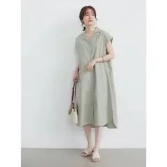 Green Parks グリーン パークス リネンブレンド 開襟ワンピース