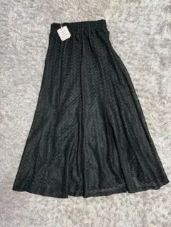 新品タグ付きブラックレースフレアスカート ゴムウエストブラックLサイズ