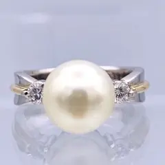 ✴︎美品 K18 PT900 アコヤ真珠 パール 0.16ct ダイヤ リング