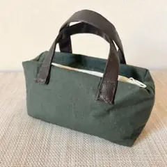 ミニバッグ ポーチ 小物入れ ダークグリーン ハンドメイド