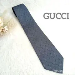 【GUCCI】シルバーグレイ波模様ドットGネクタイ