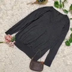 美品 ルシェルブルー ダークグレー 薄手 ニット 大きいサイズ Lサイズ
