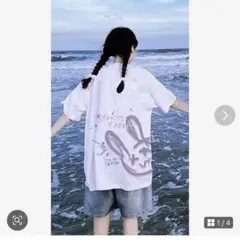 ジュタオピン レディース 夏 ゆったり 大きい うさぎ 白 半袖　Tシャツ