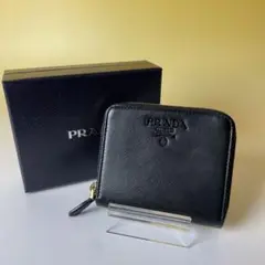 Prada 美品 黒 折り財布 サフィアーノ シャイン プラダ