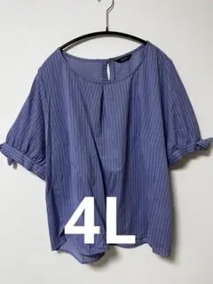 ストライプ柄 半袖シャツ ブルー4L