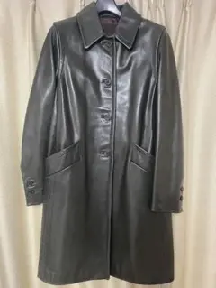 高級レザータグ◎PRADA プラダ レザーコート　ネイビー　ラムレザー　革 高級レザータグ◎PRADA プラダ レザーコートネイビーラムレザー革