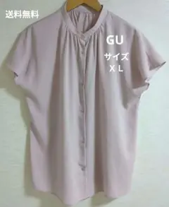 GU　ドレープバンドカラーシャツ(半袖)10PINKピンク