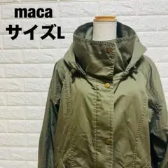 maca フード付きモッズコート L カーキ ボタン留め ポケット付き【588】