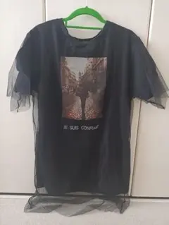 IEDIT ブラック メッシュ袖 Tシャツ