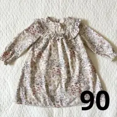 コーデュロイ　ワンピース　花　90 秋、冬