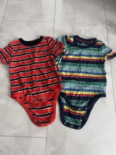 GAP/ストライプレインボー半袖ロンパース2枚セット