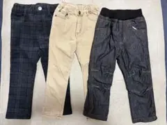 100cm 男の子 ズボン 3枚セット 短め丈/クロップド まとめ売り