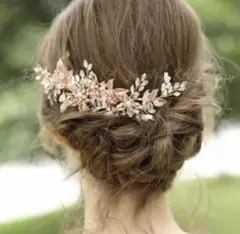ローズゴールドヘッドドレス ウェディング ピンク 結婚式 ヘアアクセサリー