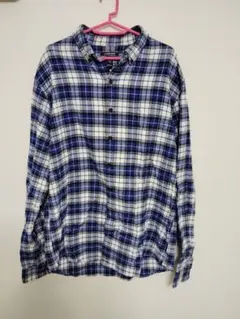 美品　Lands' End 長袖ネルシャツ L/T ブルー×ホワイト